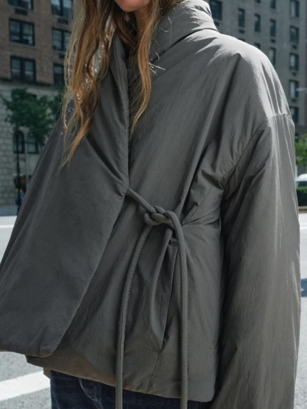Zara Kimono Style Grey Wrap Puffer Jacket